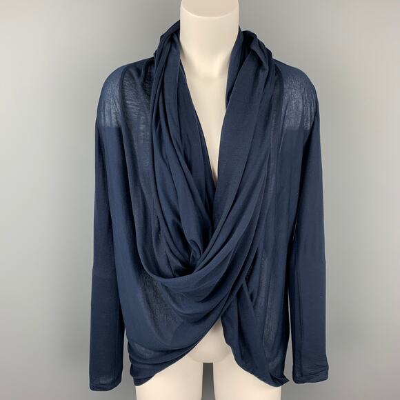 ALICE + OLIVIA Base Size S Navy Jersey Lyocell Wrap Around Cardigan - Picture 1 of 6